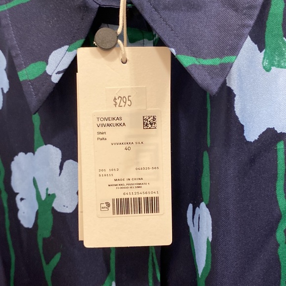 NWT 100% Silk Marimekko Button-Up Shirt Sz 10/12 - Picture 5 of 5